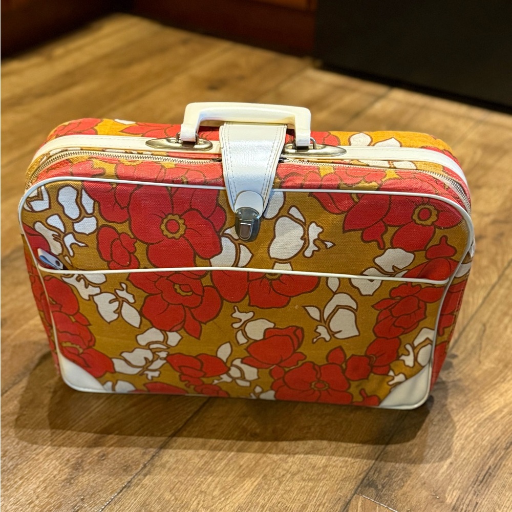 Vintage 1960s Bantam Floral Red and Yellow Vintage Suitcase